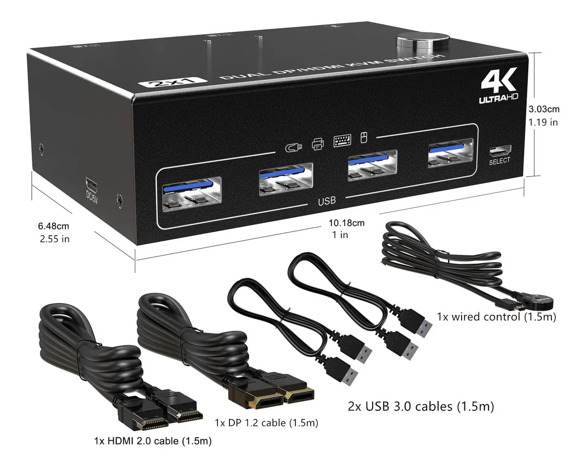 Chaveador KVM avançado com porta USB 3.0 Grabloom com múltiplas entradas para maior comodidade, conectividade fácil, chaveador KVM USB 3.0