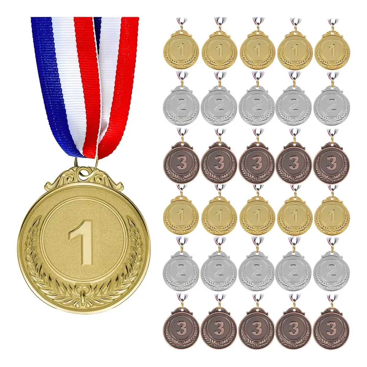JRFF & GWKY®, 30 unidades, medalhas esportivas de 5 cm, medalhas de ouro/prata/bronze, adequadas para todos os tipos de eventos