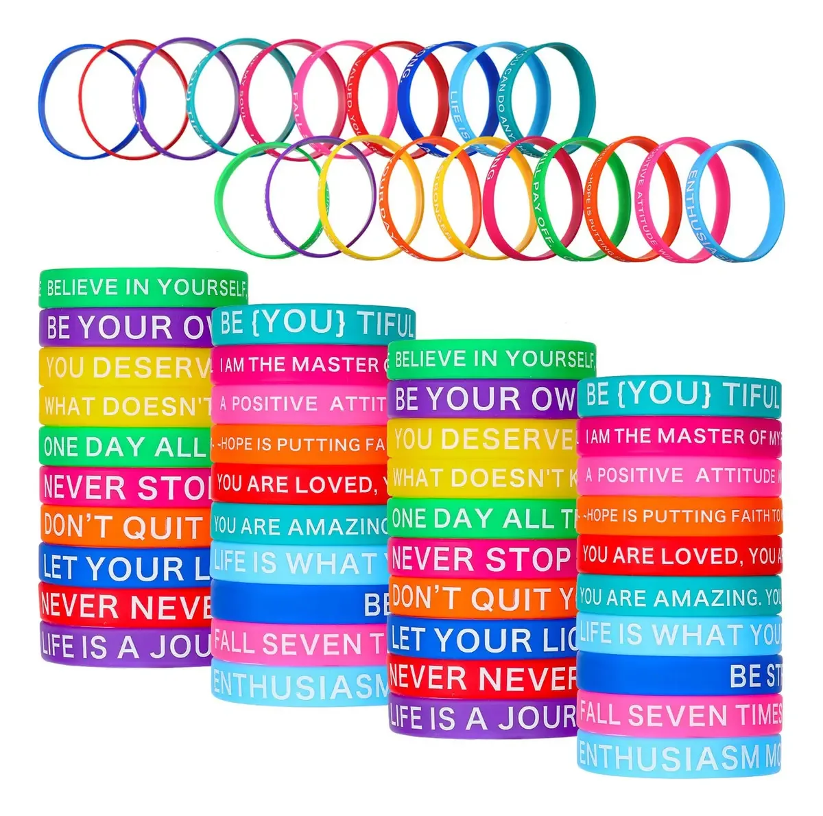 100 Pulseiras De Silicone Coloridas Com Citação Motivacional