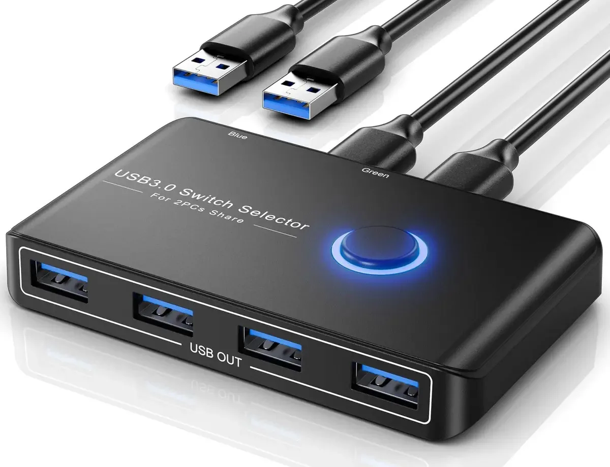Seletor de switch USB 3.0 para 2 computadores, switch USB para compartilhar 4 dispositivos USB, hub para periféricos como mouse, teclado, scanner, impressora; para Mac/Windows/Linux; inclui 2 cabos...
