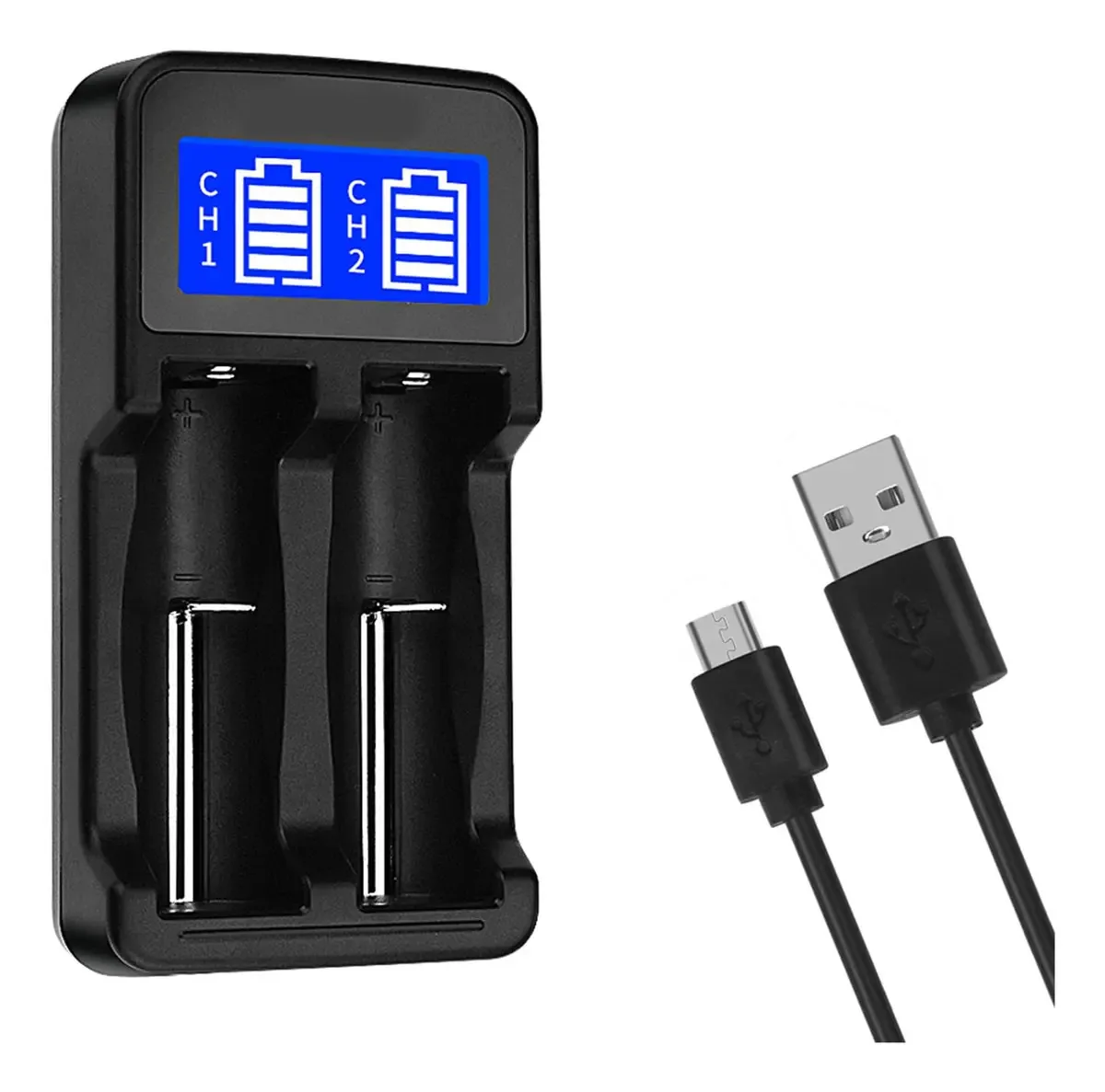 Carregador LCD Inteligente com Slot Duplo para Carregador de Bateria 18650/18490/18350/17670/18350/17670/17500/16340/rcr123/14500 18500