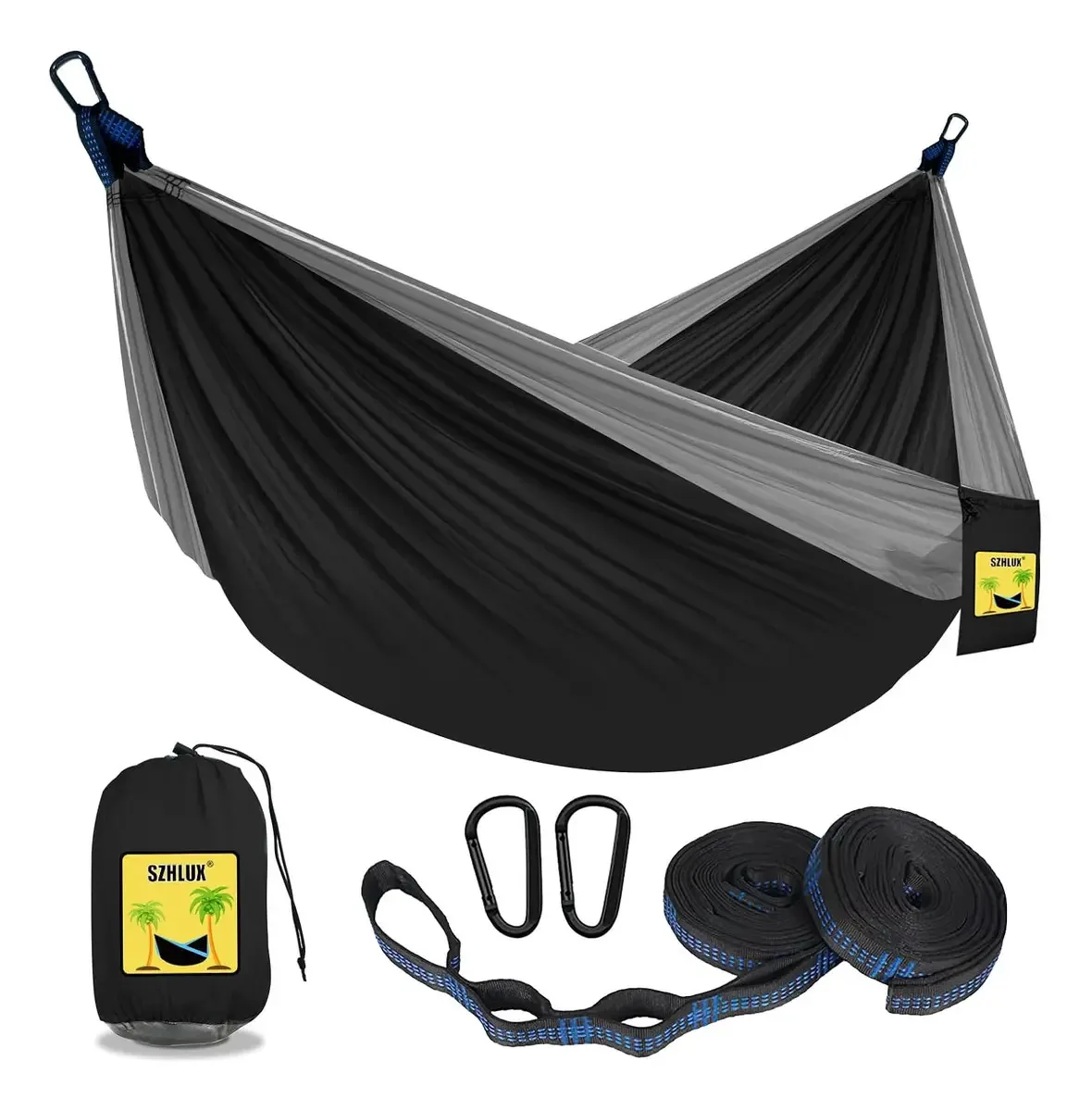 Szhlux Rede de Camping Dupla e Individual Portátil com 2 Tiras para Árvore, Ideal para Caminhadas, Mochilão, Caça, Última Intervenção ao Ar Livre, Praia, Camping
