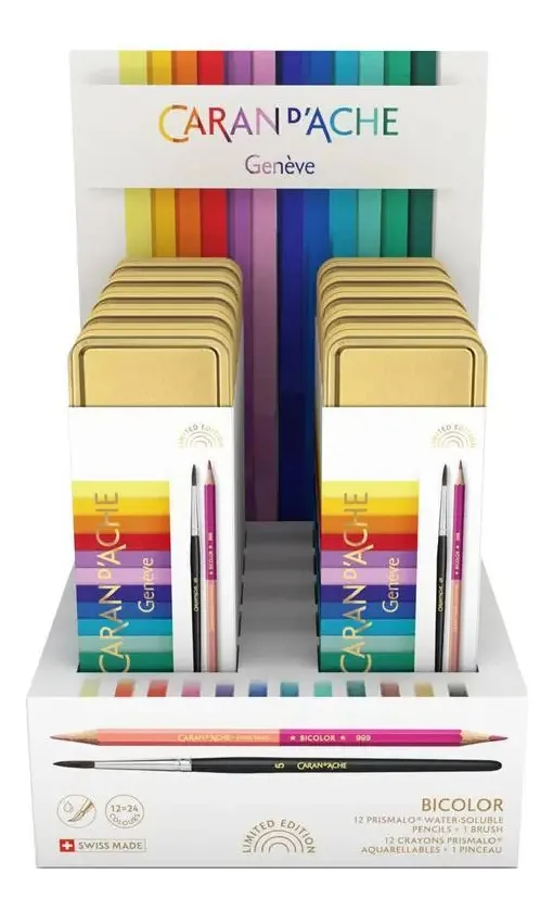 Lápis Prismalo Display Aquarelável Bicolor Rainbow 12un Marcação Gold