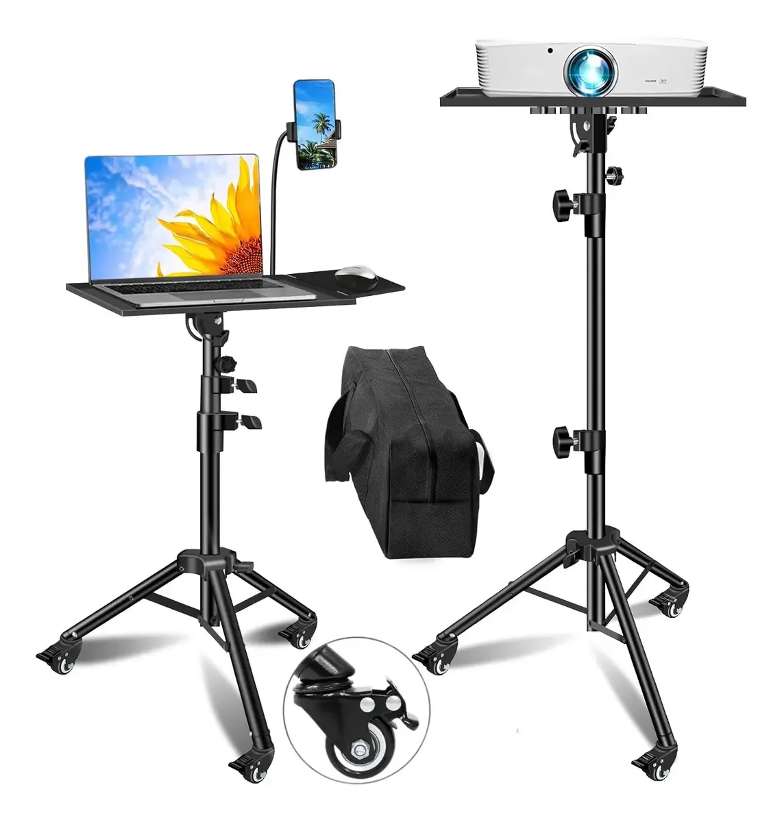 Suporte para tripé, projetor, laptop profissional, rodas ajustáveis