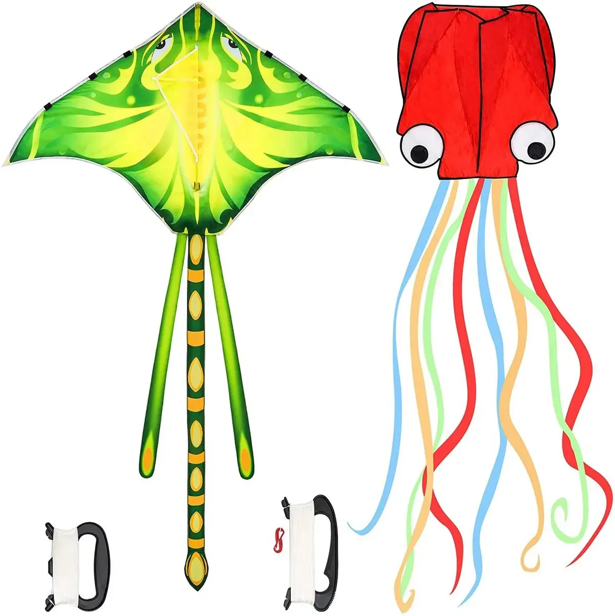 Pipas de peixe Devil Octopus para crianças e adultos, pacote com 2, pipas de praia grandes para crianças de 4 a 8 anos, fáceis de pilotar com cauda colorida de 162 polegadas de comprimento, para...