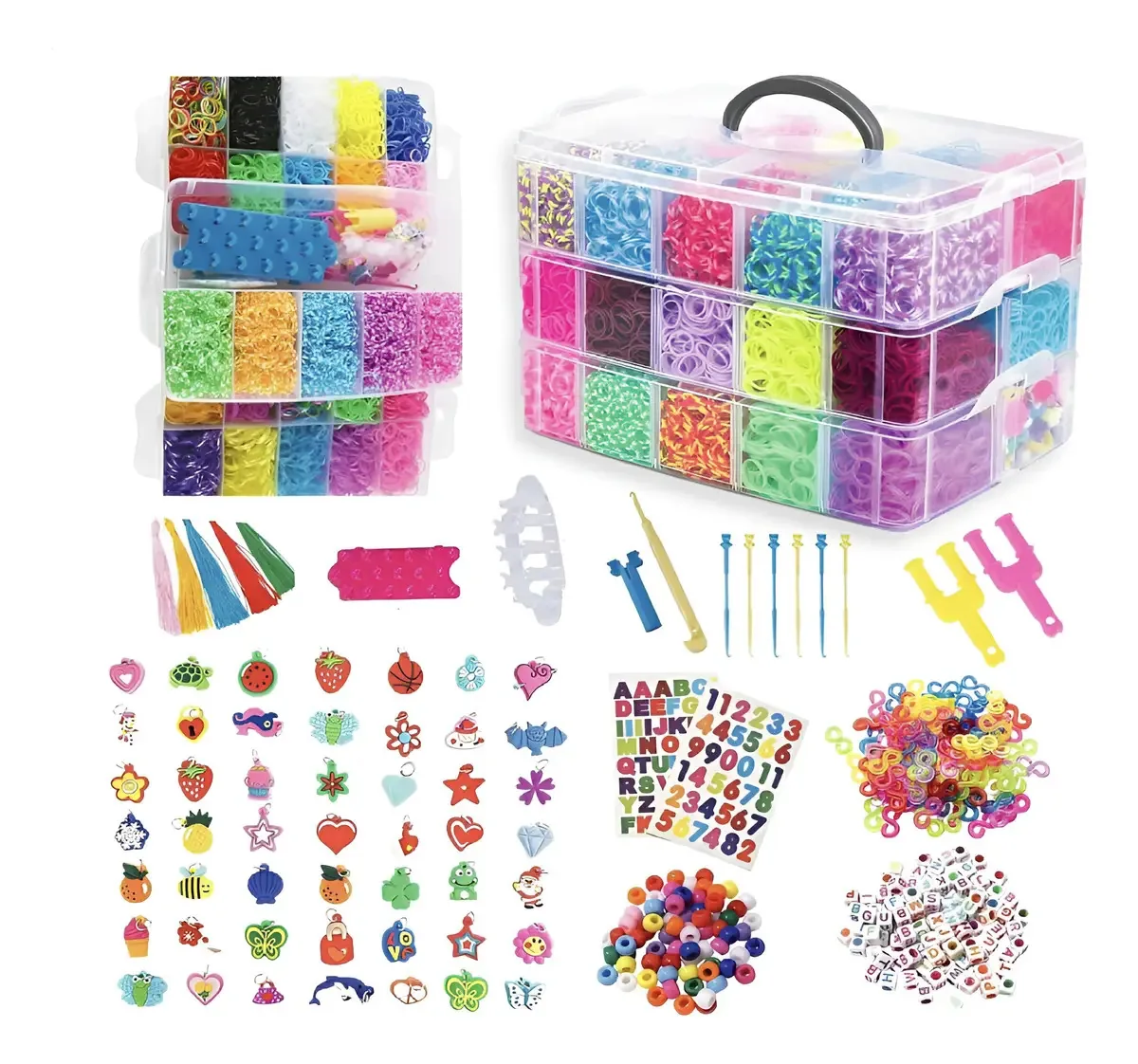Conjunto de gomas Kit Loom Band Armar Bracelets Charms Loom Box