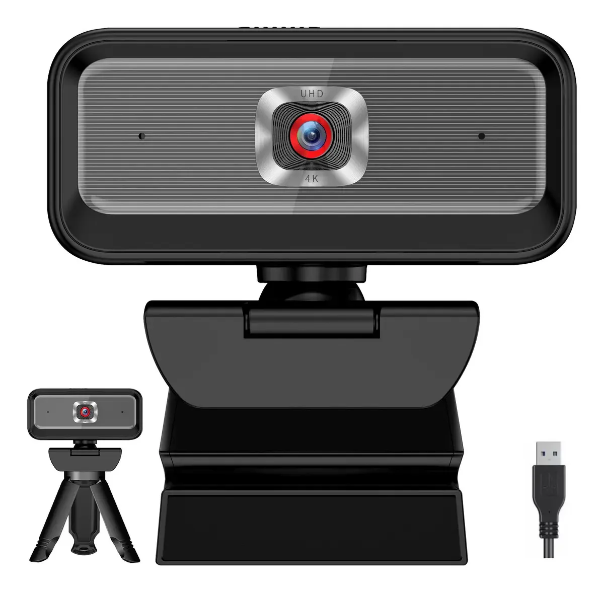 Webcam 4K para streaming com microfone e foco automático