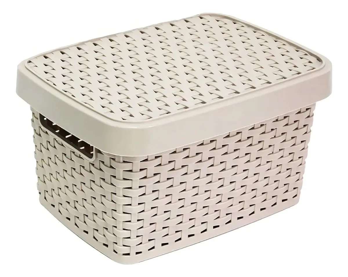 Cesta de cesta Caixa de vime média e pequena com tampa bege pequena