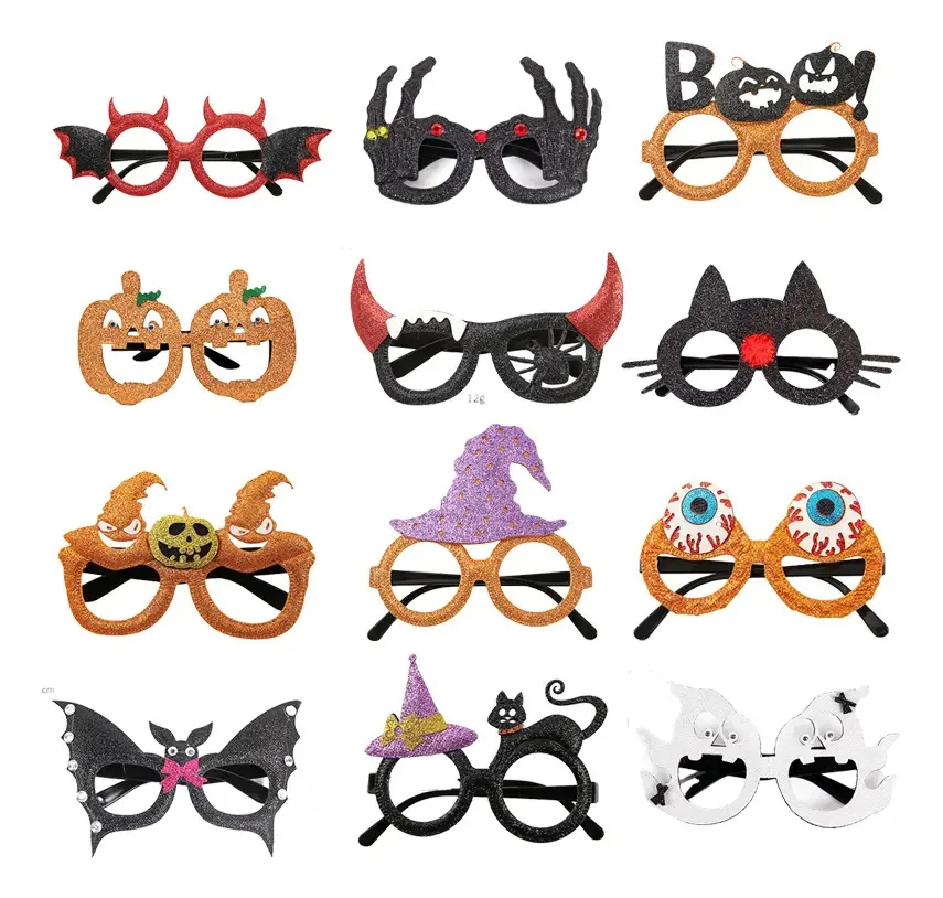 12 copos de festa de Halloween, acessórios para fotos coloridas, 12 estilos, design, óculos de Halloween