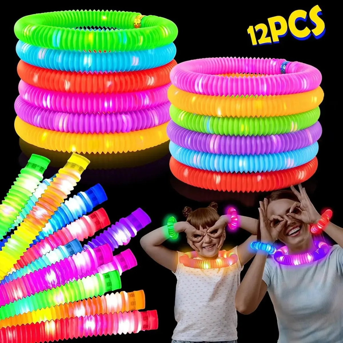 12 pulseiras elásticas com luzes, decorações de festa, néon, vermelhas