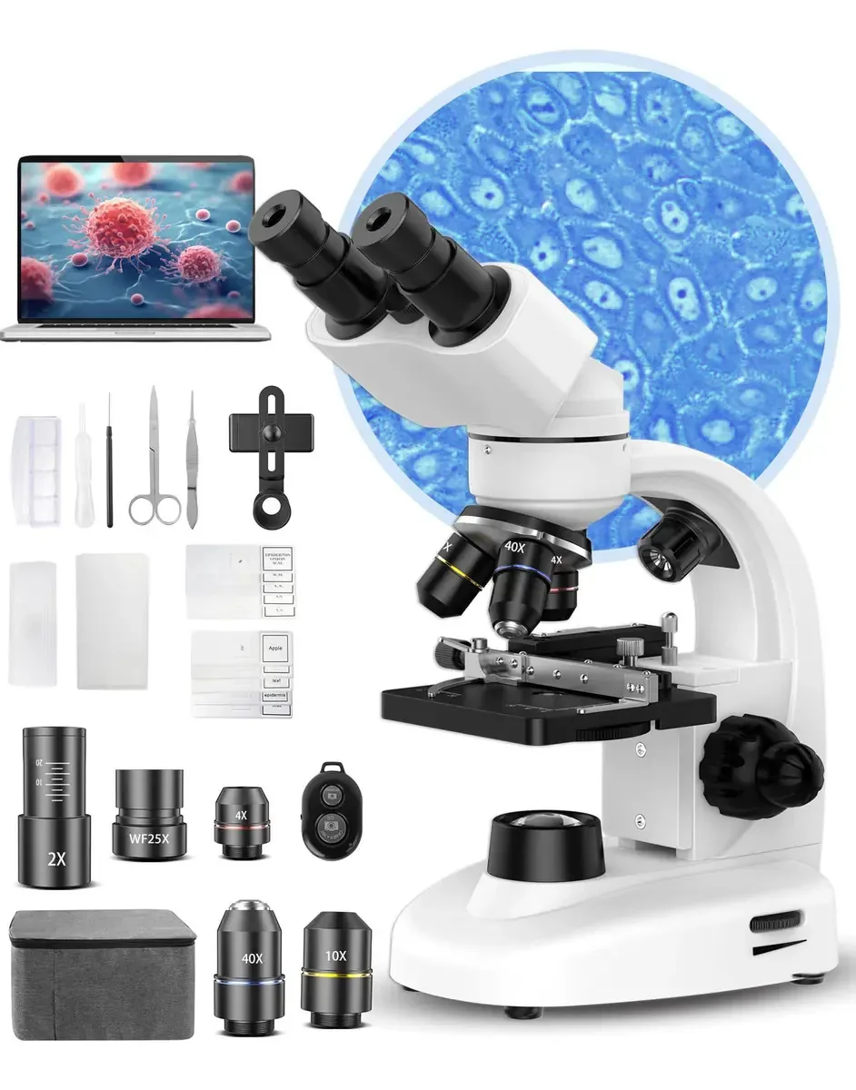 Microscópio binocular 40x-2000x para crianças e estudantes