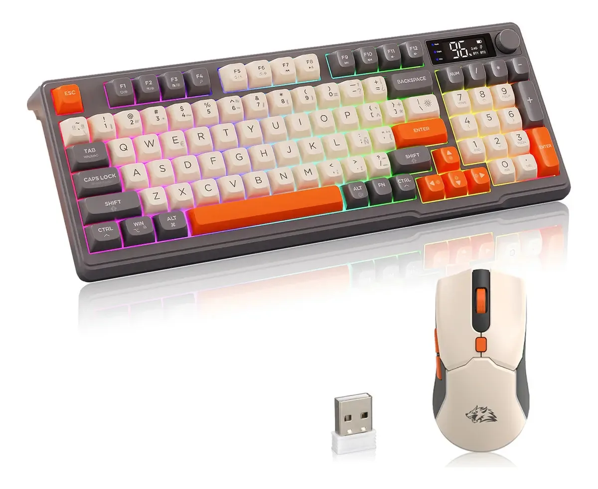 Kits gratuitos de teclado e mouse em espanhol Wolf T96 Rgb com tela
