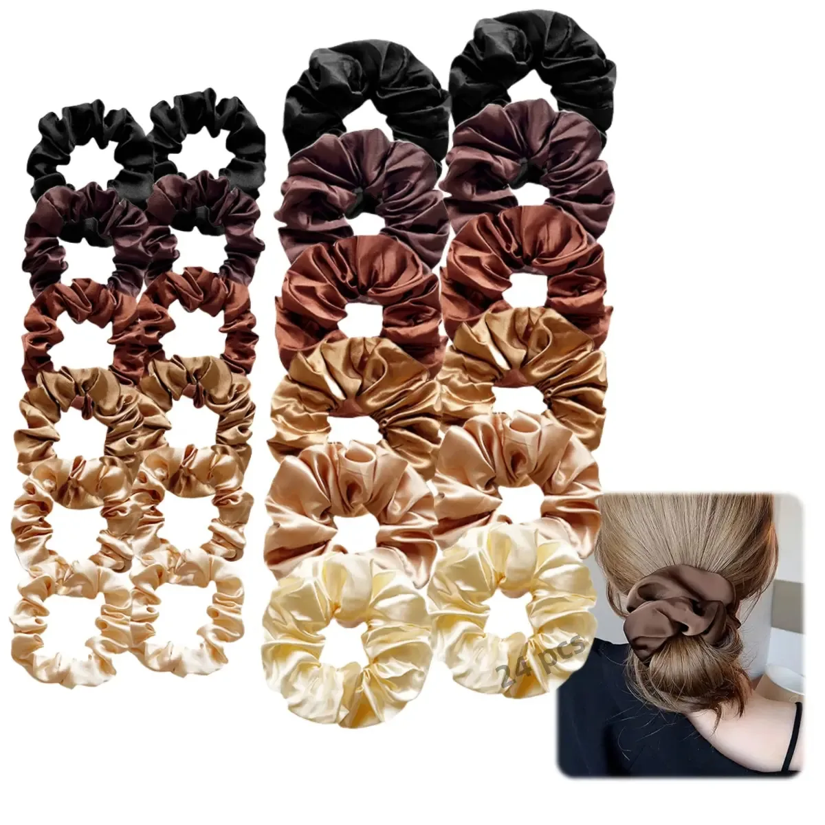 24 peças de elásticos, rosquinhas de cabelo, acessórios, ligas