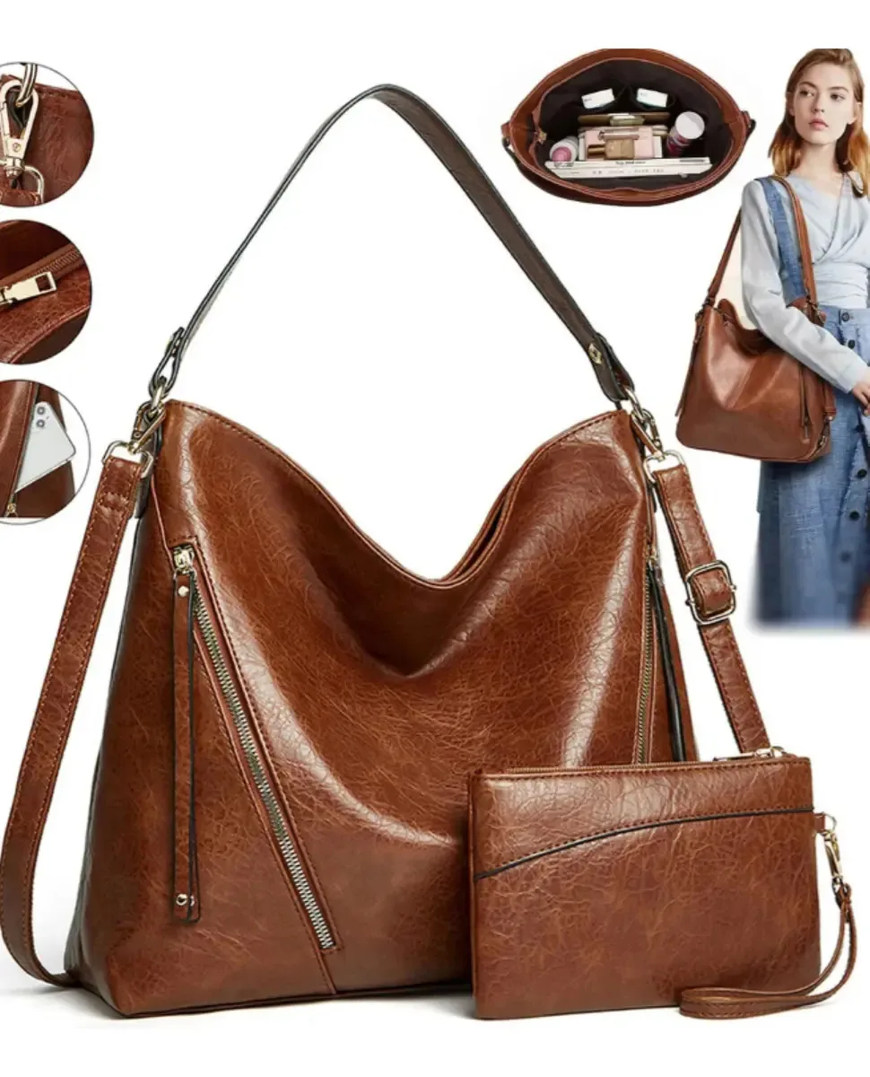 Conjunto de 2 bolsas de ombro para mulheres e carteira