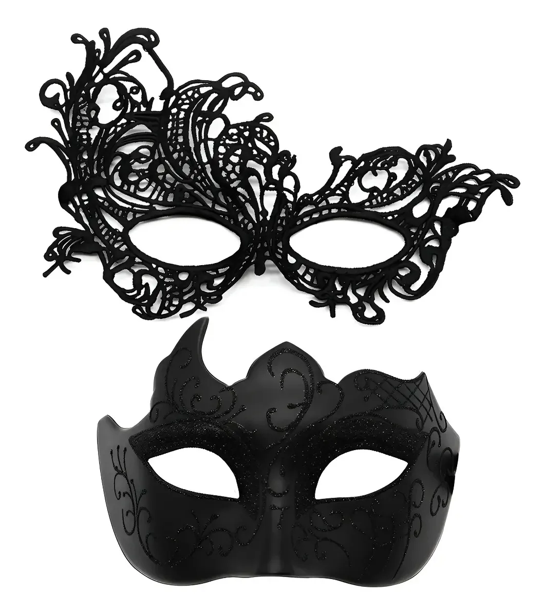 2 máscaras, máscaras de festa, Halloween, casal, carnaval, cosplay, cor preta