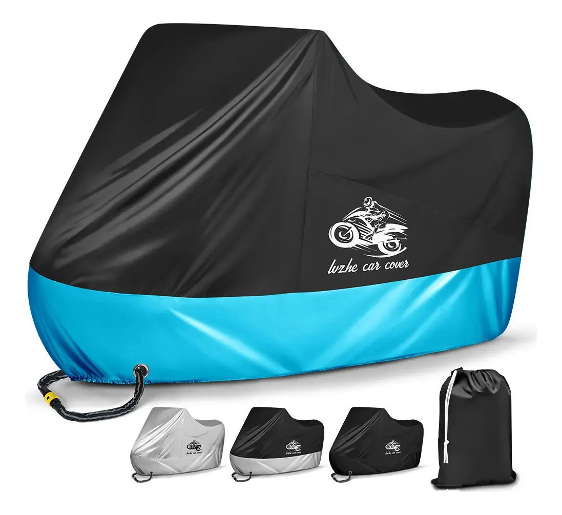 Capa de motocicleta impermeável grossa, capas para motocicletas, cor preta com azul