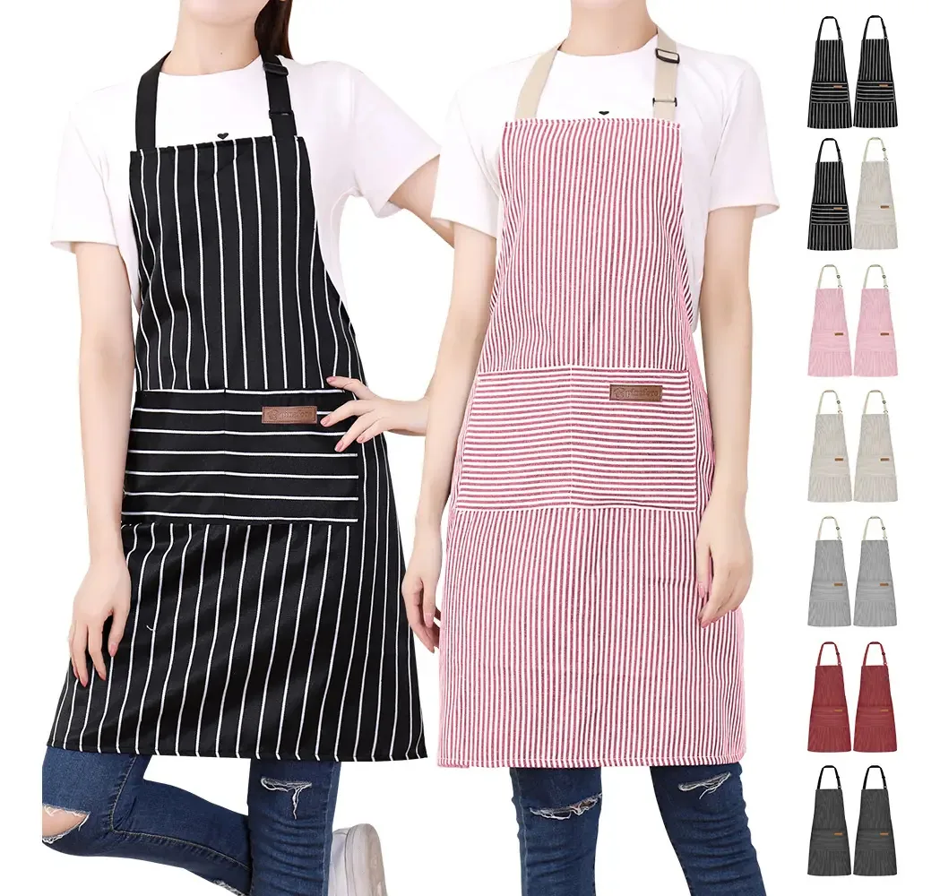 2 aventais de cozinha multiuso ajustáveis para chef, preto, listras largas/rosa