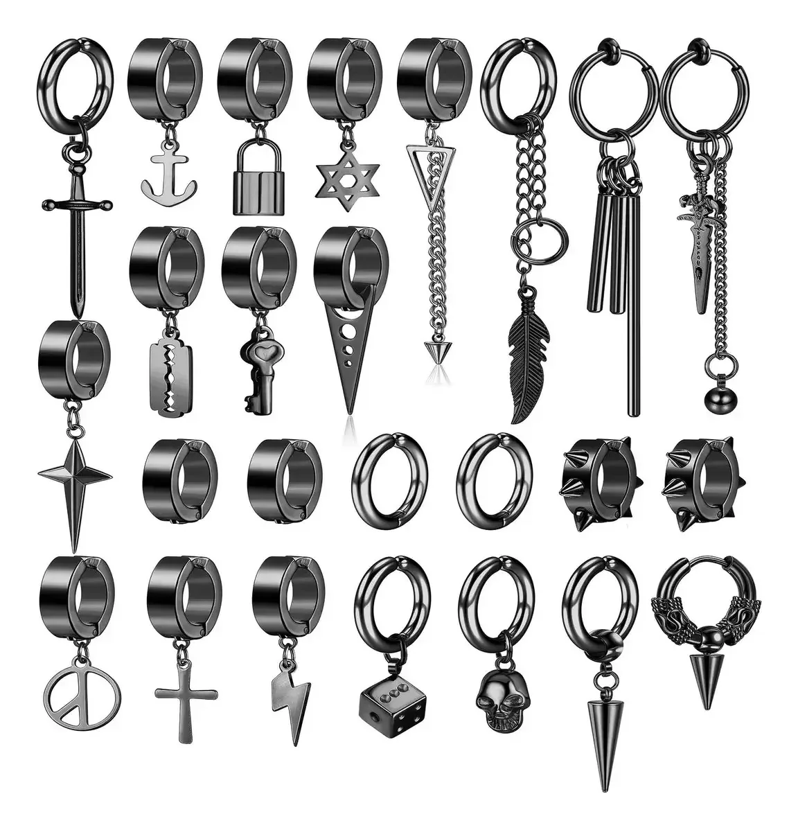 25 brincos Brincos masculinos piercings de aço inoxidável