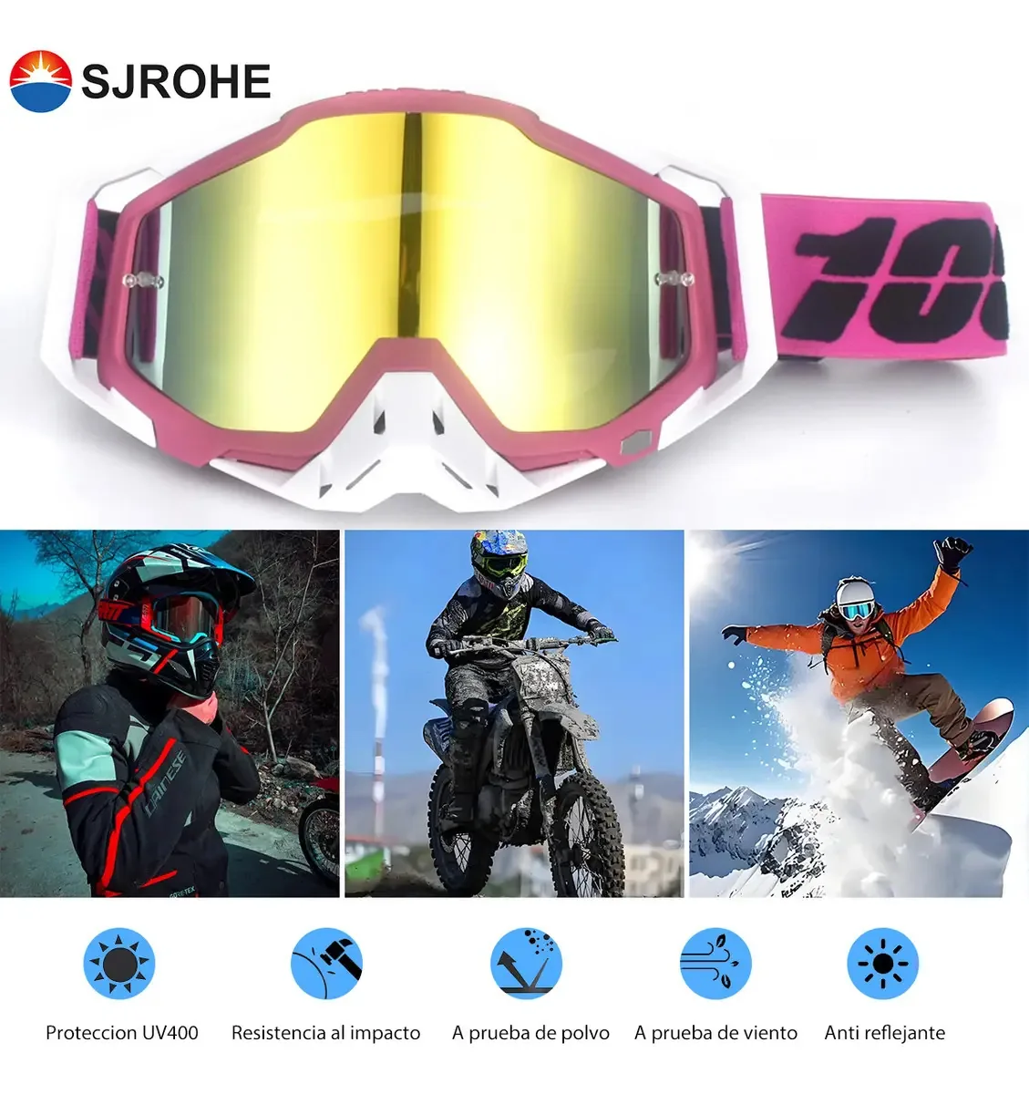 Óculos de motocicleta/óculos de motocicleta Sjrohe®, pacote com para Atvgogless Motocross, lentes táticas/óculos de pilotagem, óculos de esqui, óculos à prova de vento, óculos de motocicleta