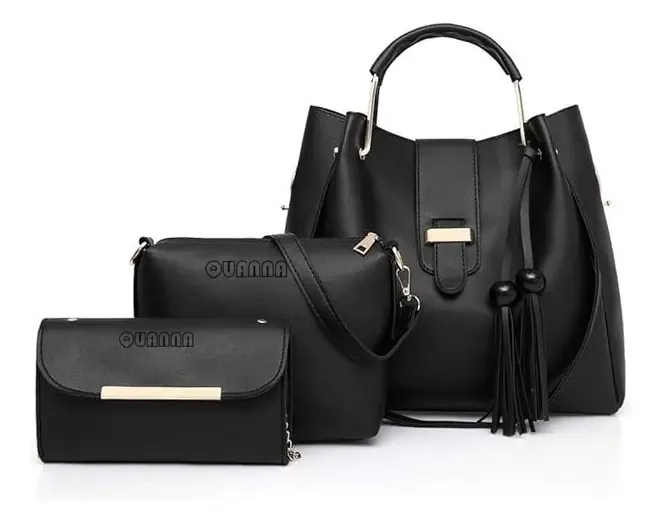 Conjunto de 3 bolsas de ombro Quanna, bolsa de cosméticos feminina, carteira Tassel, conjunto de carteiras para mulheres, o presente perfeito feito de couro sintético de alta qualidade