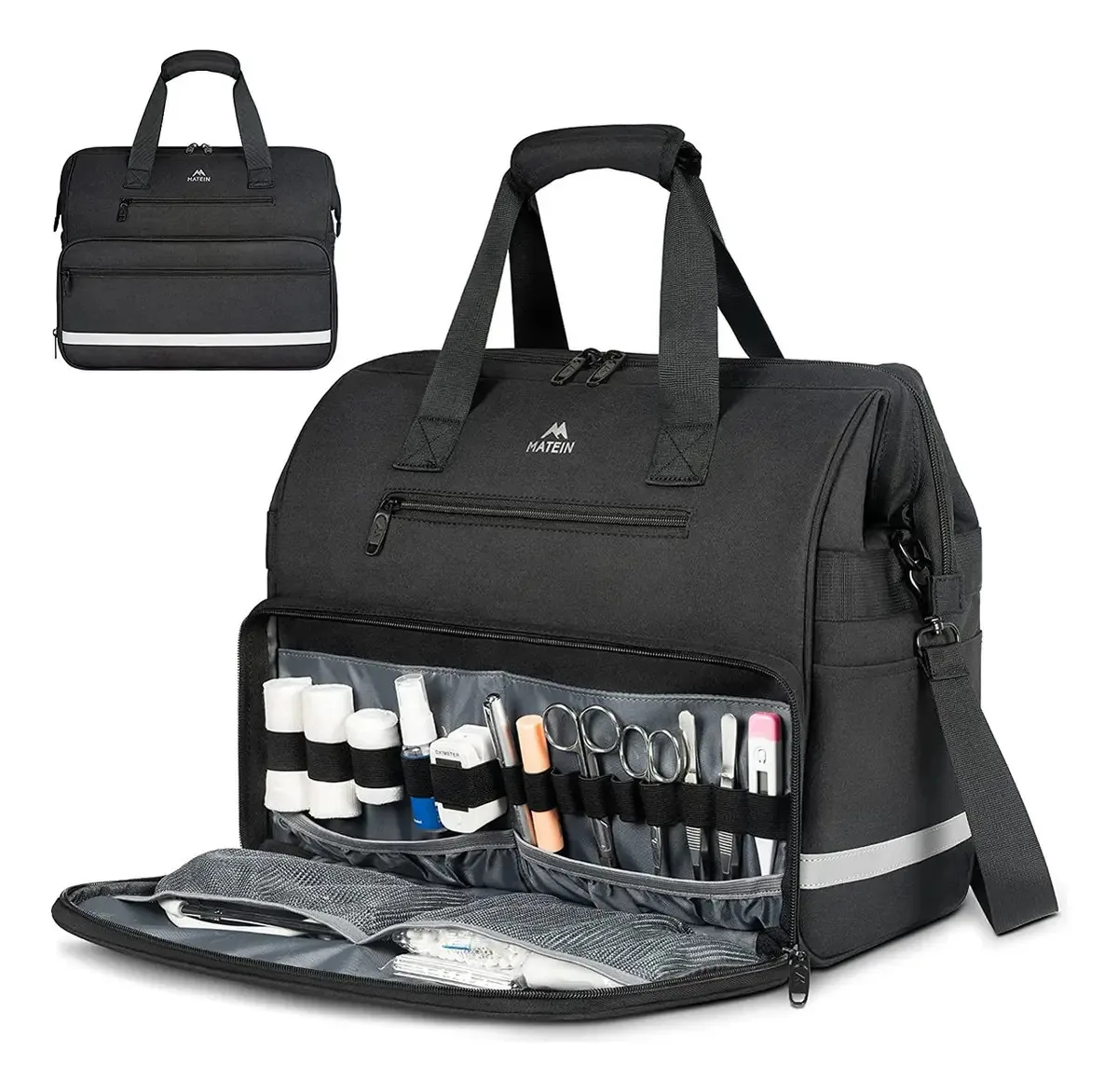 Bolsa De Primeiros Socorros Profissional Com Grande Capacidade, Estojo Médico Impermeável Com Divisórias Removíveis E Alça Tiracolo Ajustável Para Enfermagem, Clínicas E Uso Domiciliar, Matein 1233