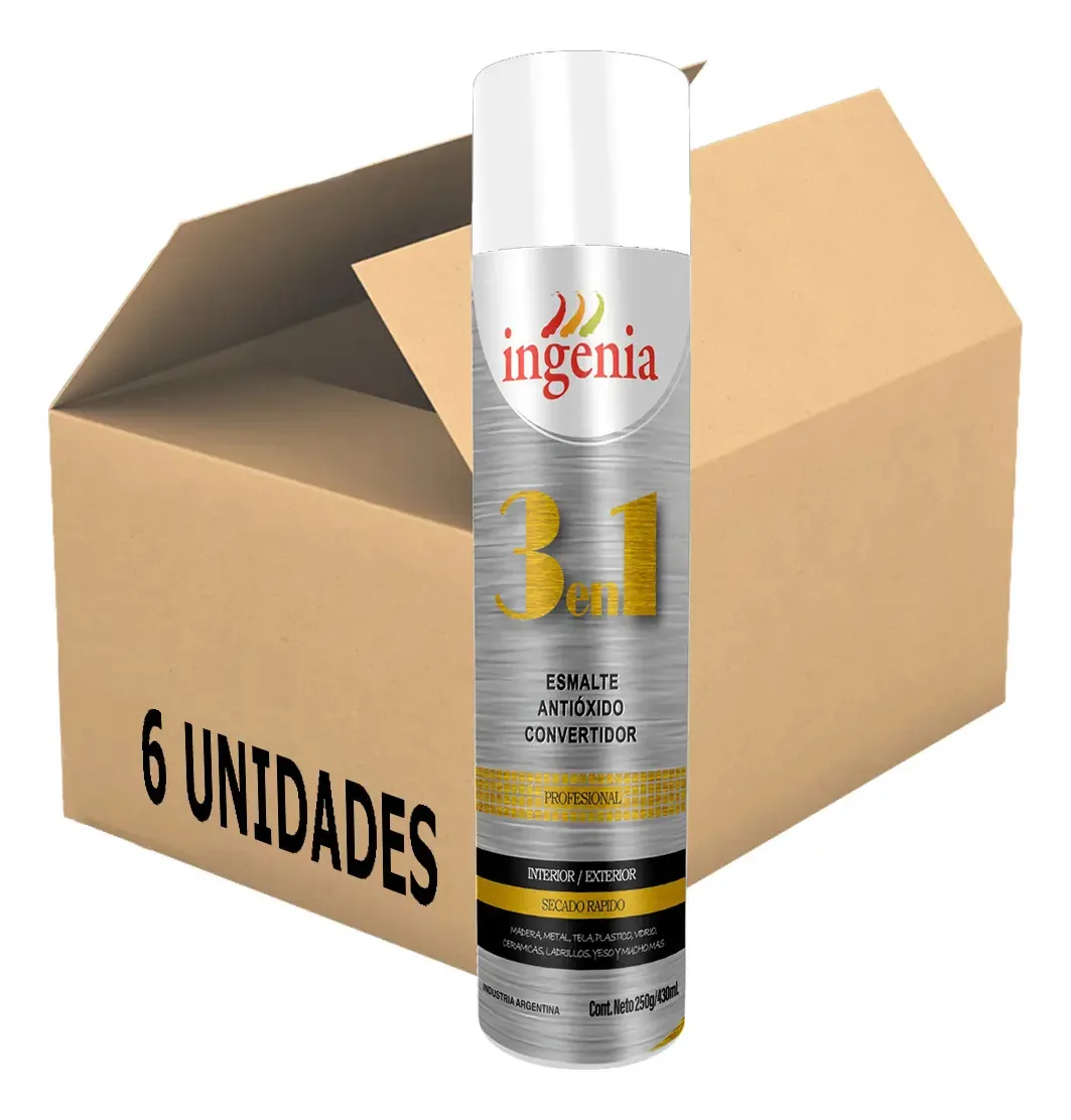 Pacote X6 de tinta em aerossol Ingenia Enamel 430ml 3 em 1, cor branca fosca