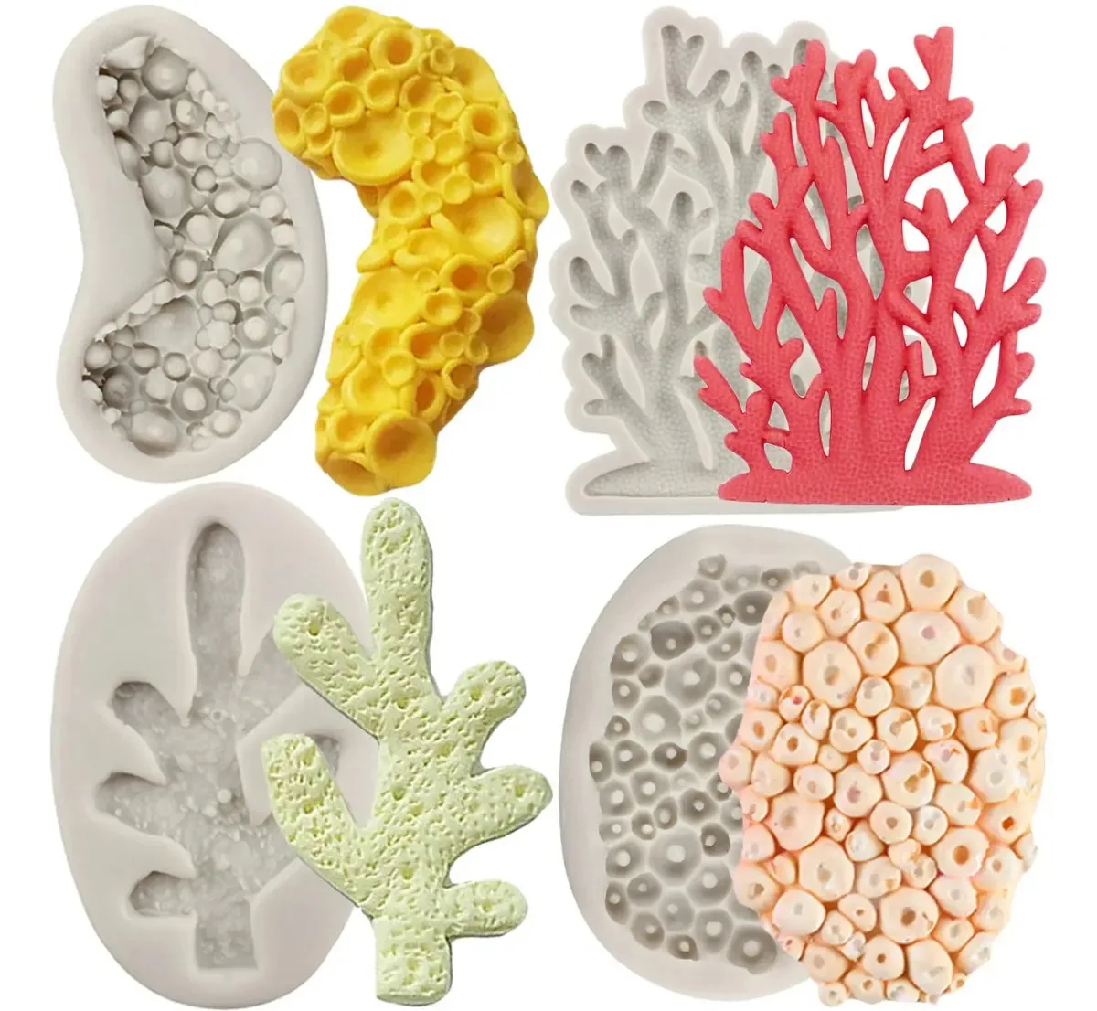 4 peças de molde de silicone, fondant de algas marinhas, resina de chocolate