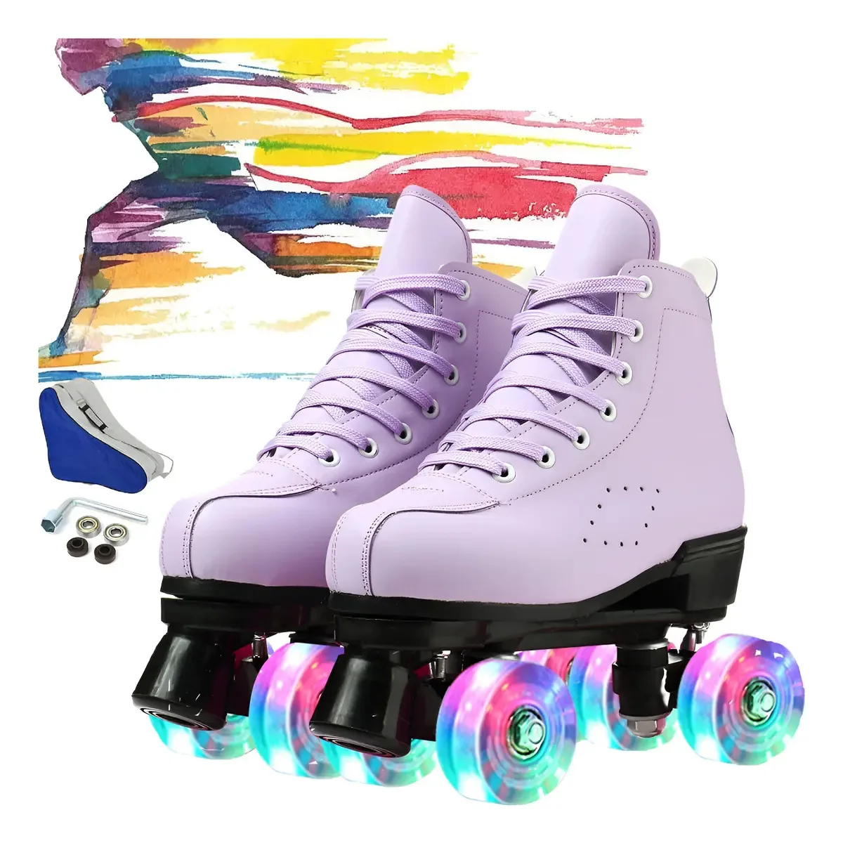 Patins clássicos Patins internos externos de duas filas, cor violeta, tamanho 26, tamanho da roda: 5,8 cm