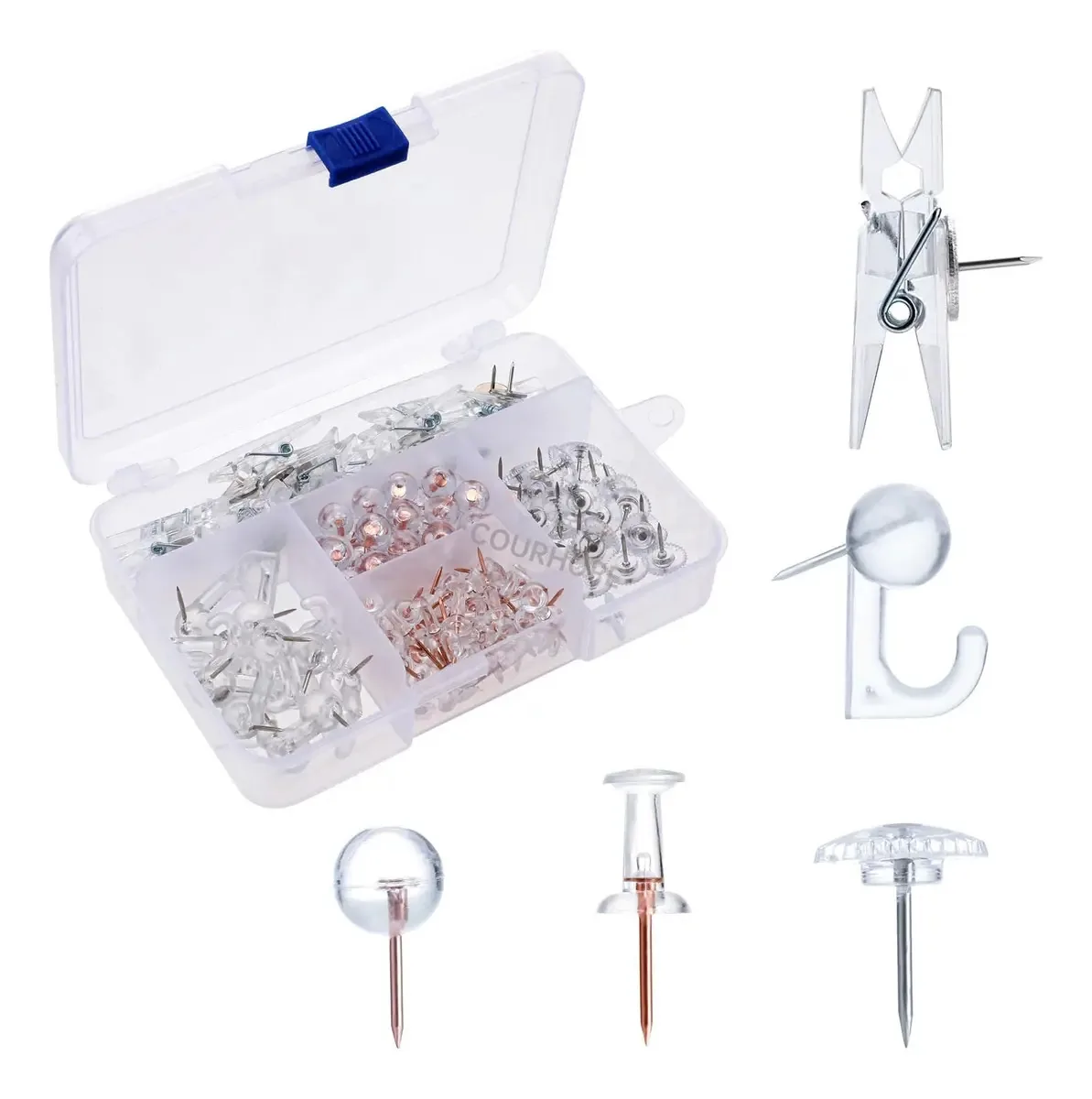 140 Kit de Alfinetes Transparentes, Tachinhas Decorativas