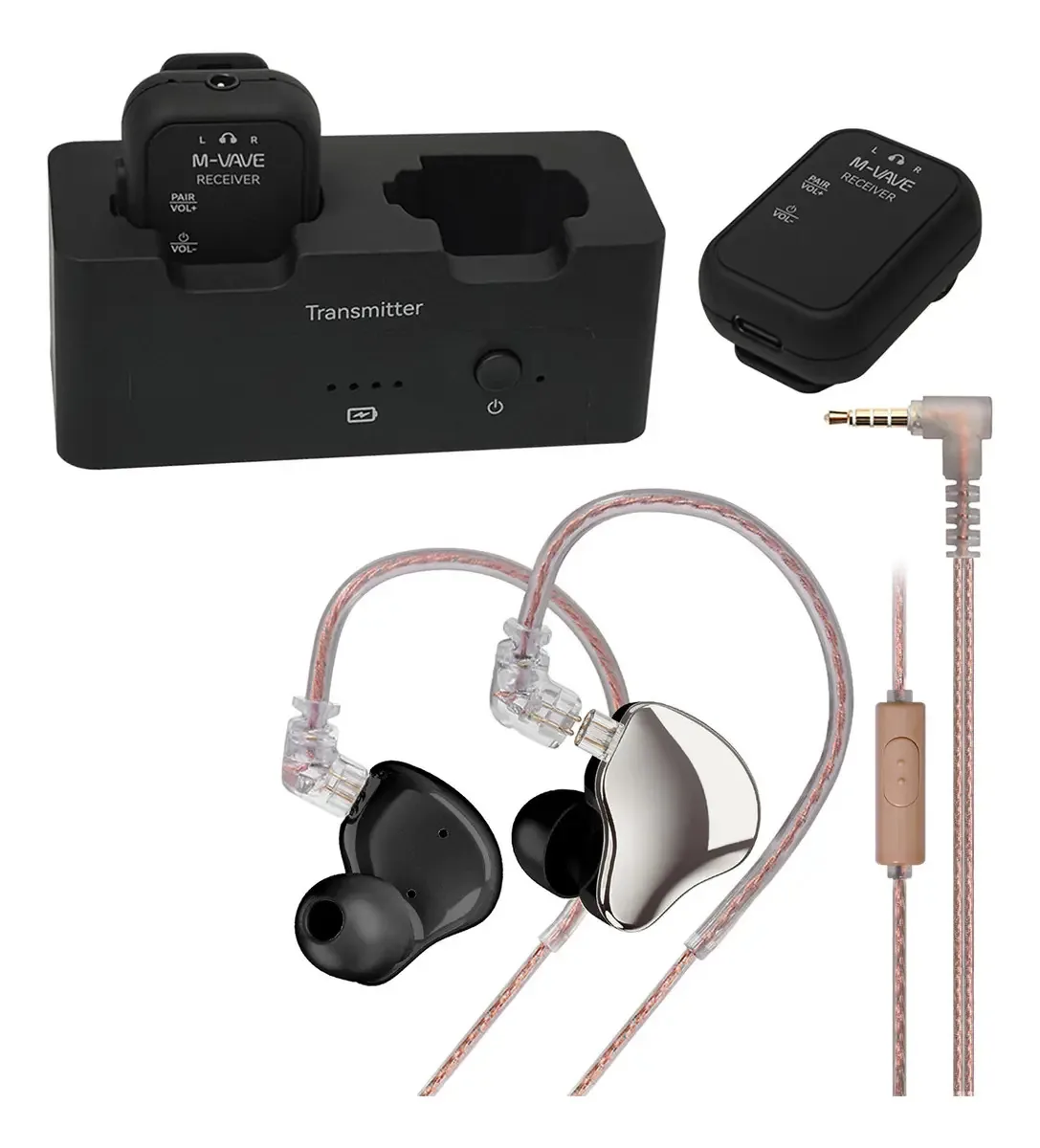 Sistema de monitoramento de retorno de áudio sem fio M-vave Wp12, transmissor, receptor e fones de ouvido Hifi In Ear - 2,4 Ghz, transmissão de áudio de 24 bits/48 kHz, alcance de 30 M, bateria de...