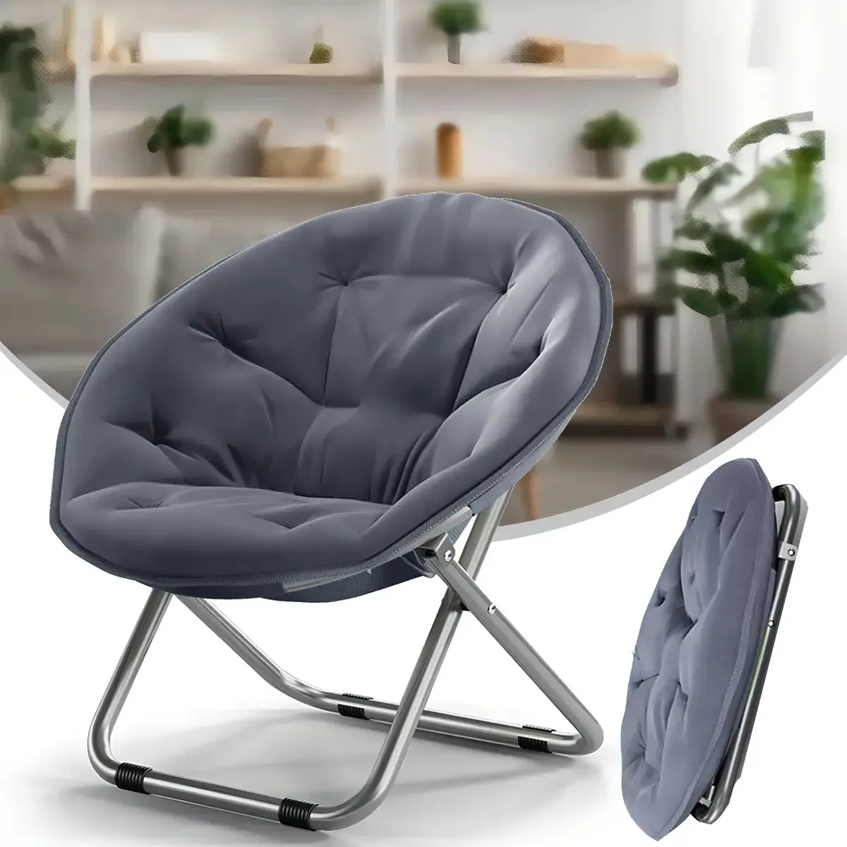 Cadeira dobrável Acapulco para jardim acolchoado ao ar livre, confortável, cinza escuro, cor sólida