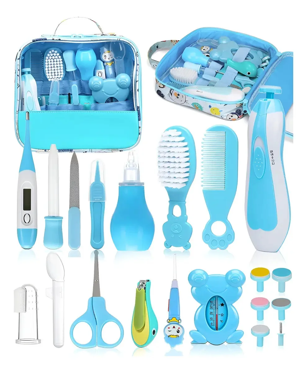 Kit Higiene e Cuidados para Bebê Meng Wei, Azul – 26 Peças com Estojo