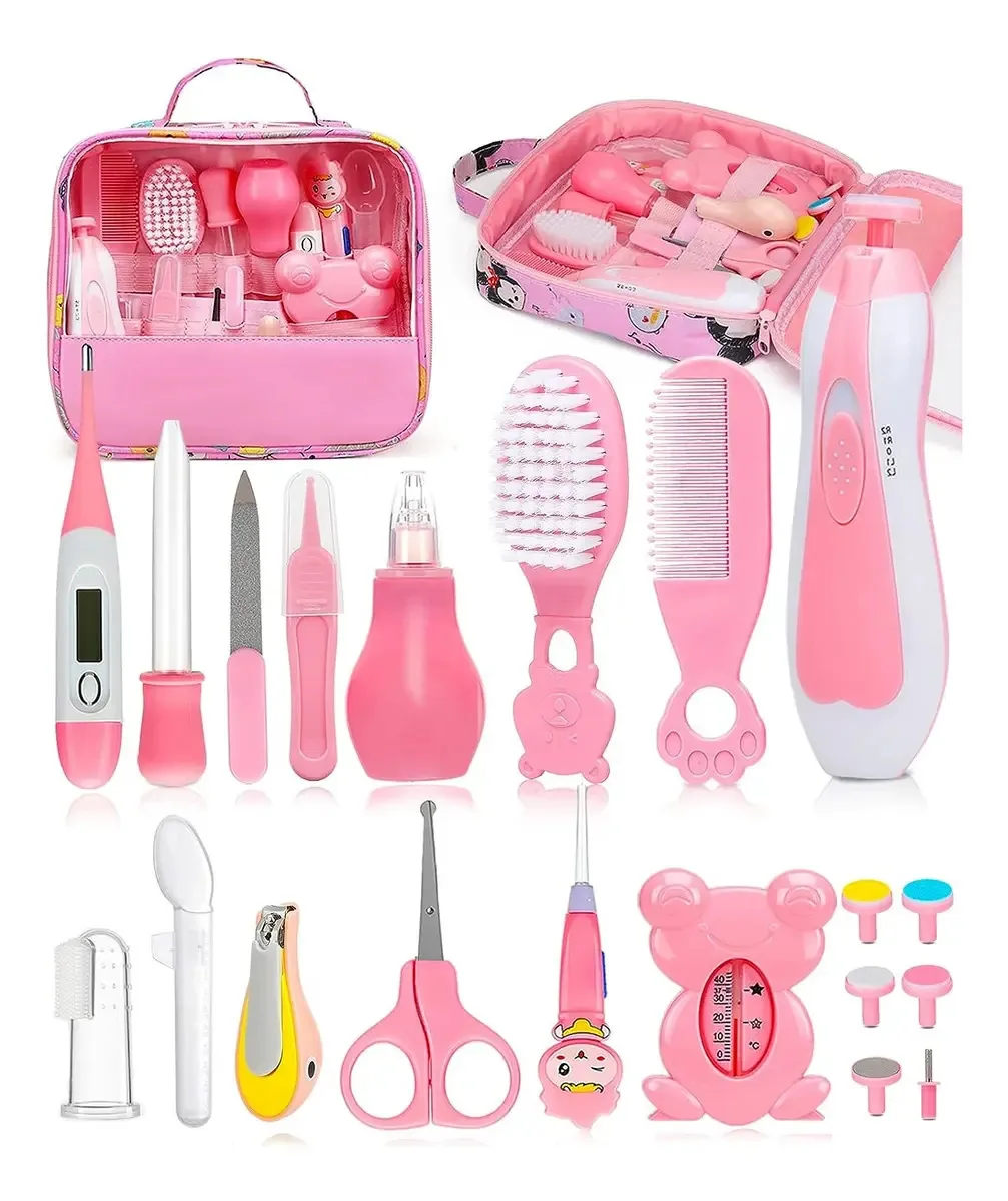 Kit de Higiene e Cuidado Meng Wei para Bebê, Rosa – 26 Peças com Estojo