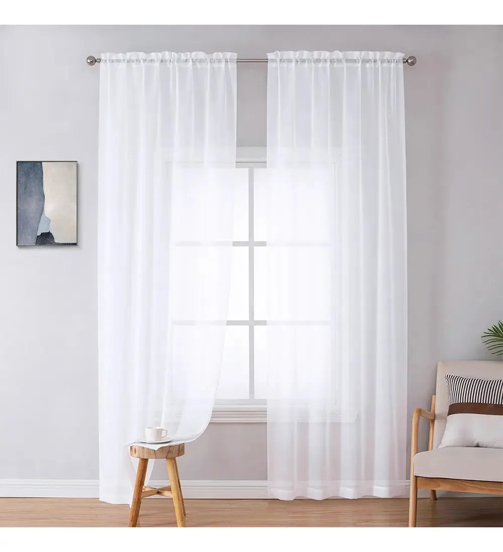 Cortinas opacas transparentes 132x214cm, 2 peças brancas