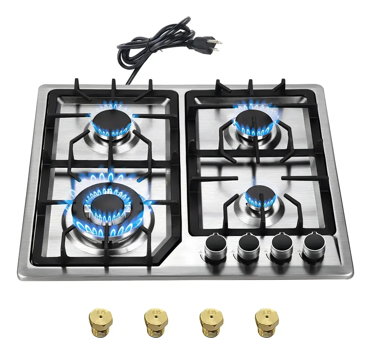 Grelhador a gás, fogões de aço inoxidável, 4 queimadores, Lp Gas, cor prata