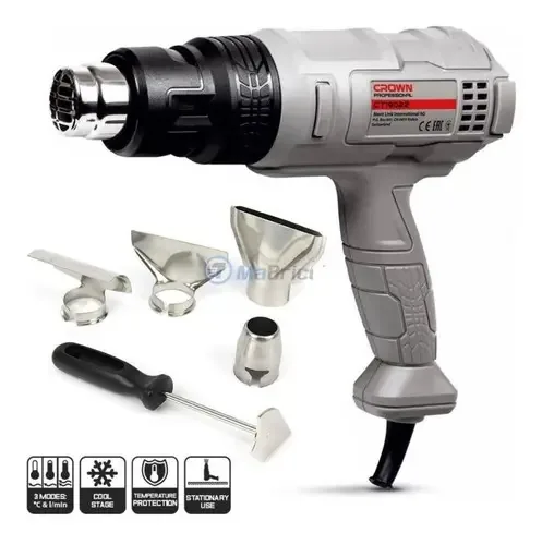 Pistola de calor Pro ajustável Crown 1800w com acessórios