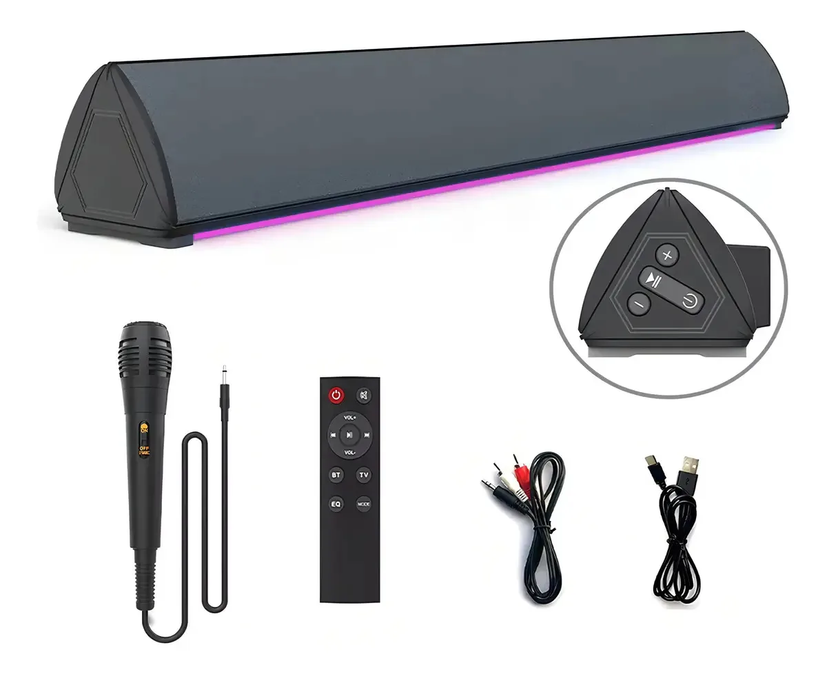 Alto-falantes recarregáveis com barra de som portátil Airamp Alto-falante de bateria para TV, home theater, subwoofer, home theaters, luz negra, LED