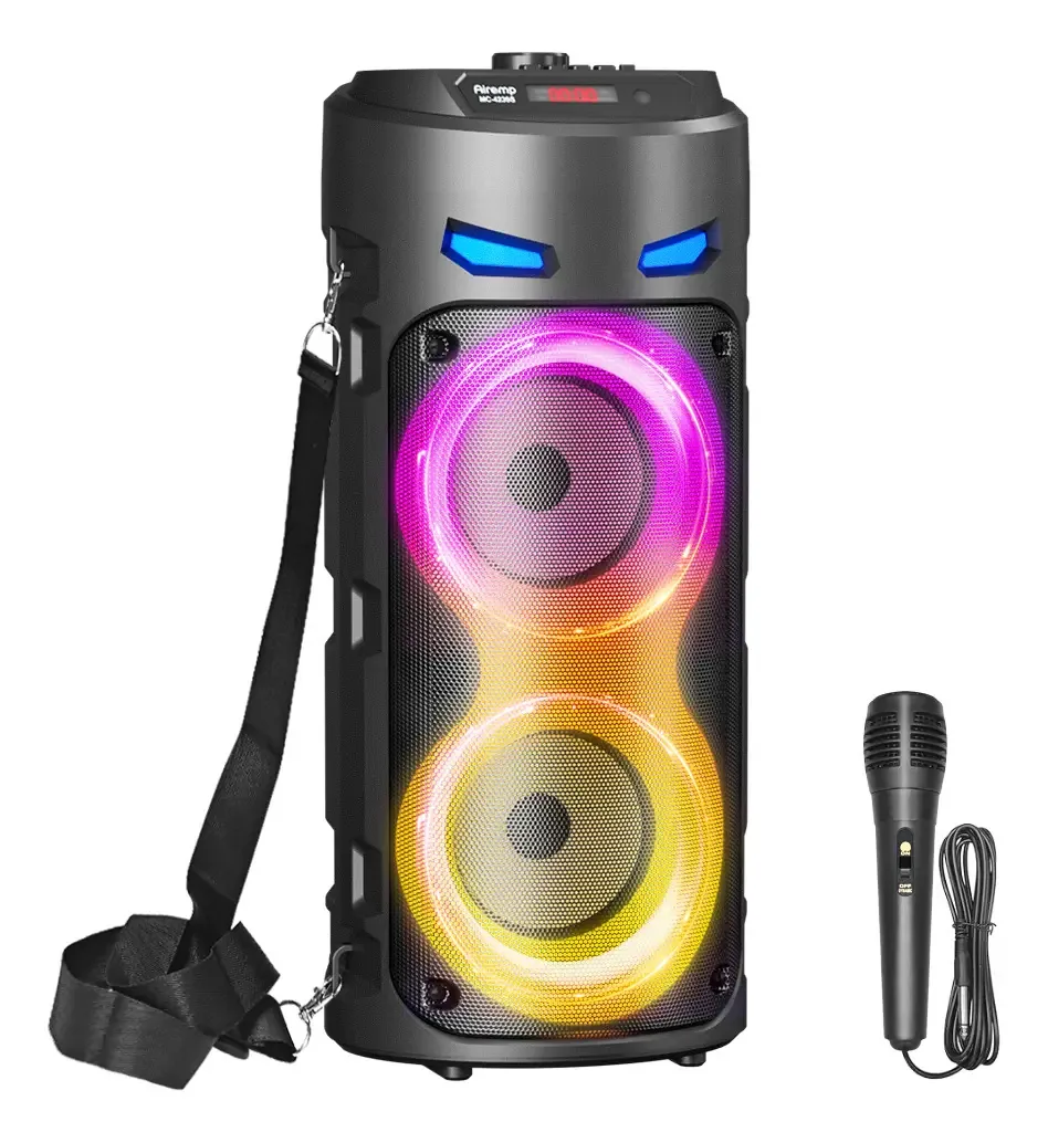 Subwoofer de áudio portátil sem fio Innovative026 4239s Alto-falantes Bluetooth Airamp Alto-falantes amplificados Alto-falante de karaokê com suporte de microfone recarregável USB/TF/AUX/MIC/FM/TWS