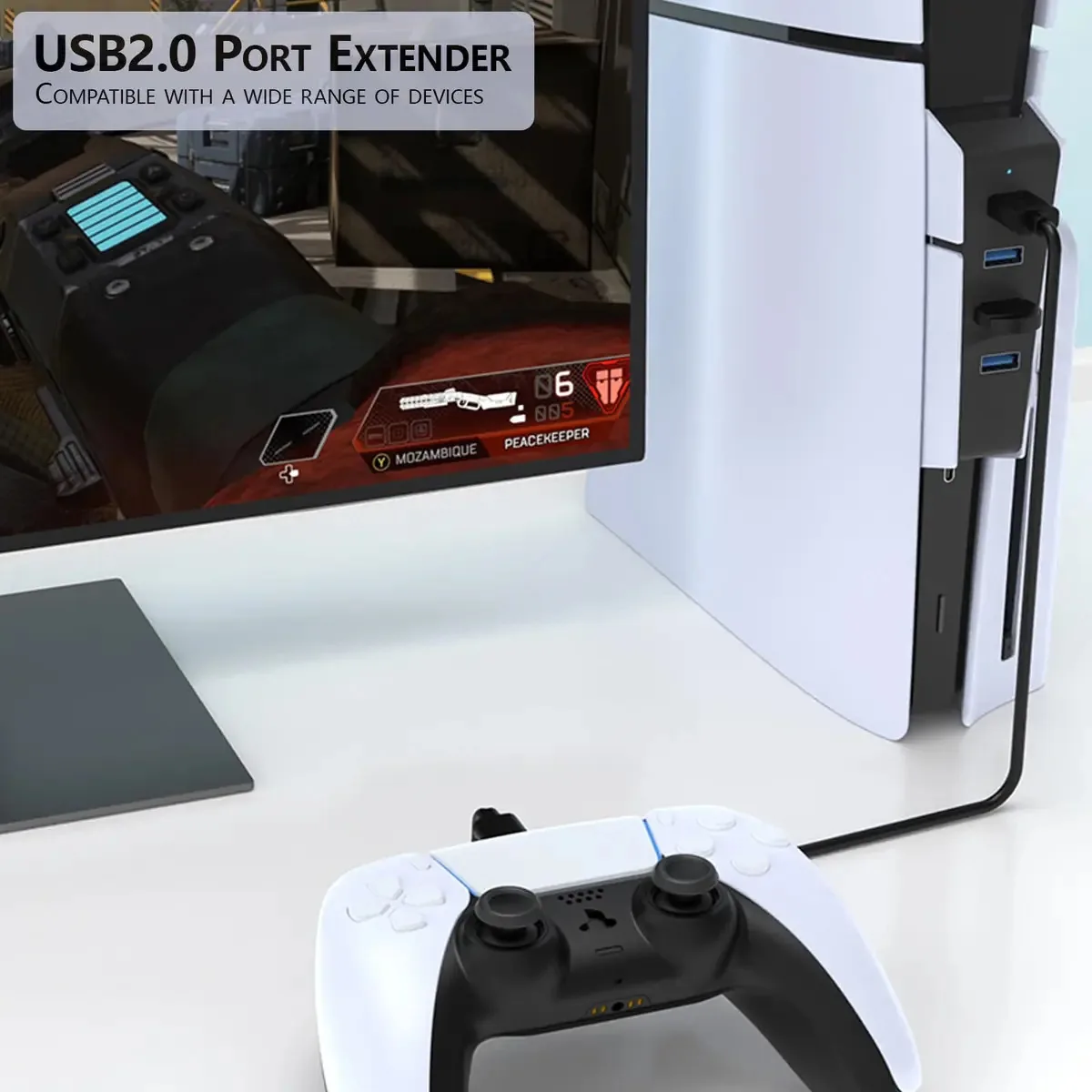 Ldabrye - Extensor de carregamento 5 em 1 para consoles de jogos USB, adaptadores de expansão USB de 5 portas