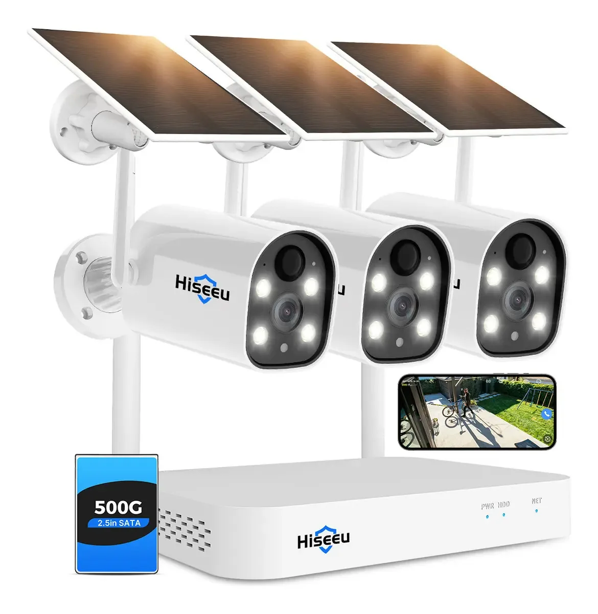 Kit de Câmera de Segurança Hiseeu Solar 4mp Wireless NVR Branco