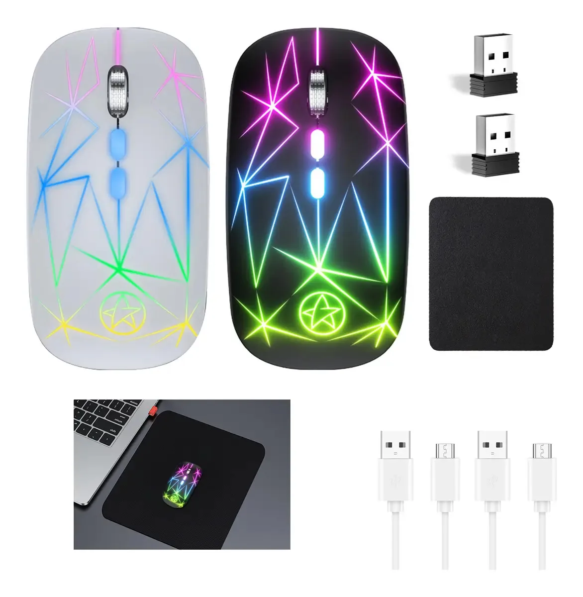 2 unidades de mouse Bluetooth Rgb sem fio e mouse pad