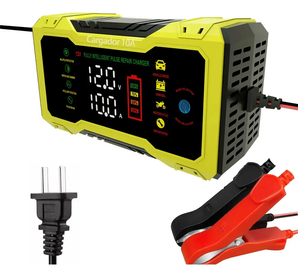 Carregador de bateria de carro inteligente 12v 10a para motocicleta automotiva