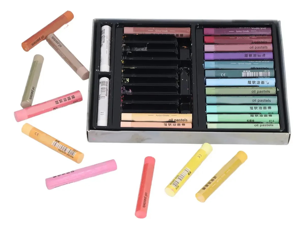 Lápis pastel Shanrya, pastéis de óleo brilhantes uniformes de 24 cores para curso de arte doméstica para escola