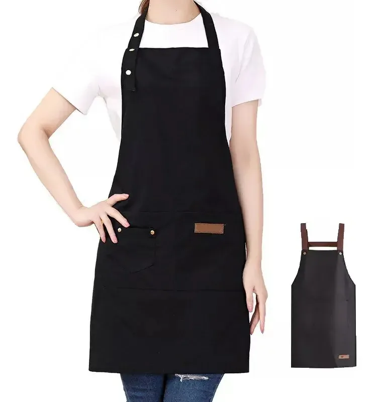 2pzs Avental Cozinha Chef Avental Multiuso Ajustável Cor Preto Design Do Tecido Avental Chef