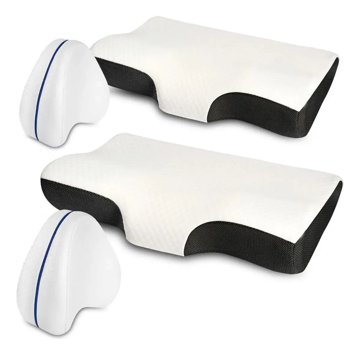 Conjunto X4:2 Almohadas Cervicais +2 Almohadas Ortopédicas Piernas