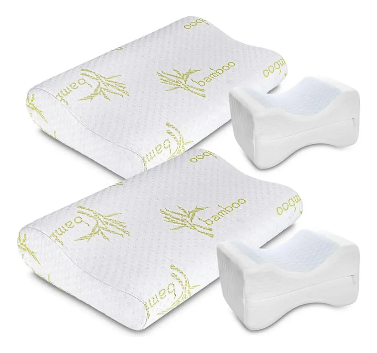 Conjunto X 4:2 travesseiros de bambu e 2 travesseiros ortopédicos para pernas