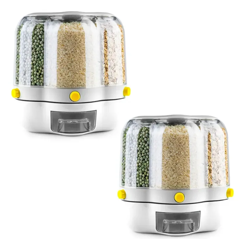 Conjunto de dispensador rotativo de alimentos X2 para grãos e cereais, cor branca