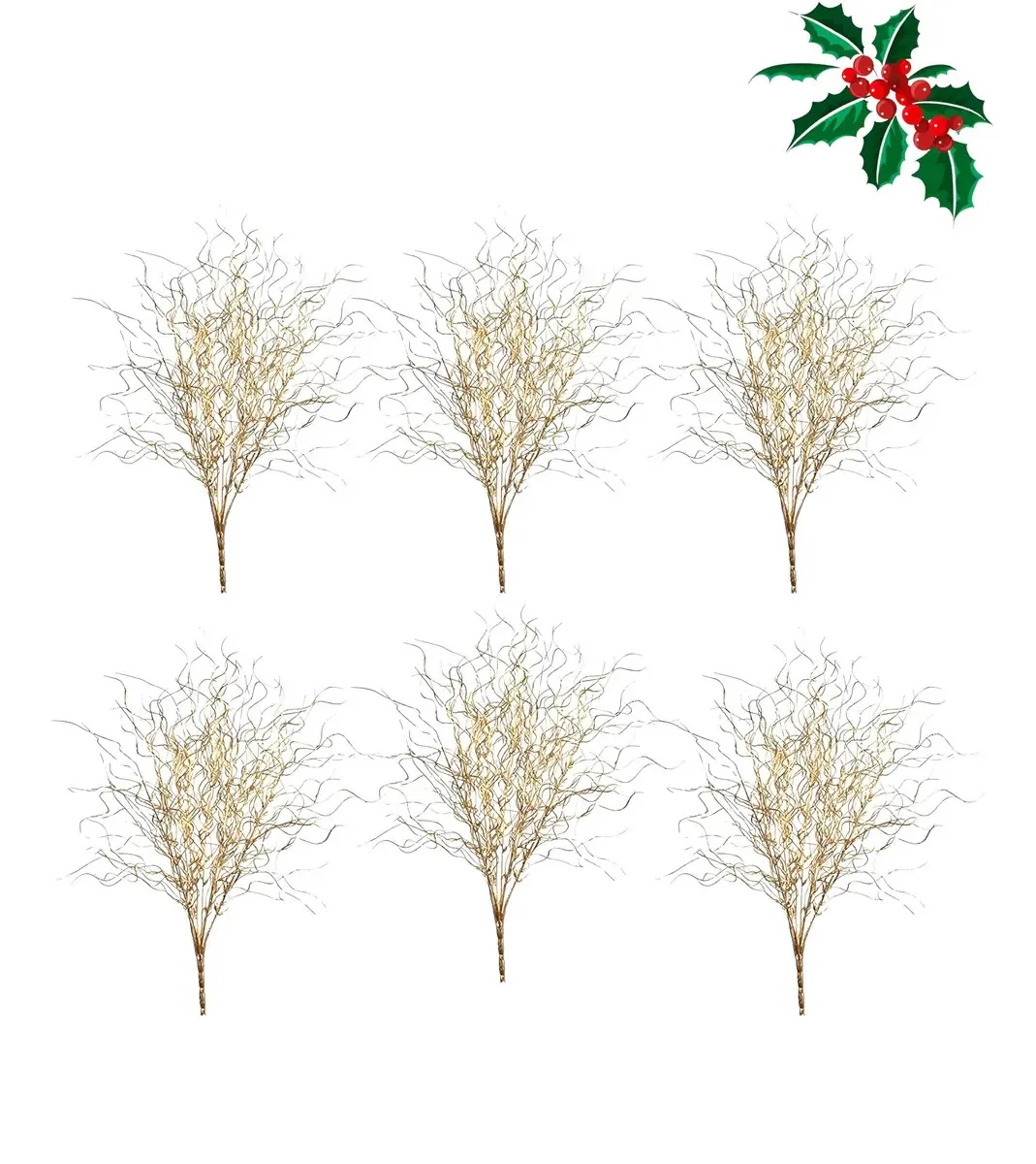 Pacote: 6 galhos de Natal, enfeites de Natal, galhos de árvores, galhos de Natal dourados, galhos decorativos, galhos de árvores de pastelaria de Páscoa