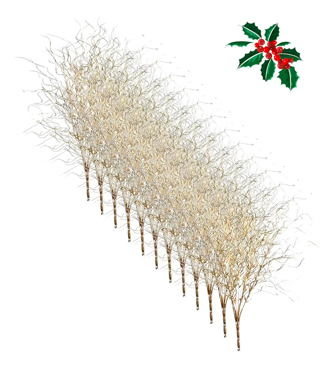 Pacote X12, ramos de Natal, enfeites de Natal decorativos, Gold Tree