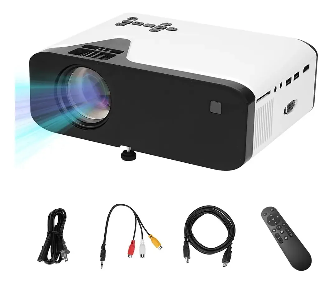 Projetor Portátil Saante, Mini Projetor LED Portátil, Projetores de Vídeo de 4500 Lúmens, 1080p, Alto-falante Embutido, Controle Remoto, VGA USB AV Cartão TF, para PC, Laptop, PS4, etc.